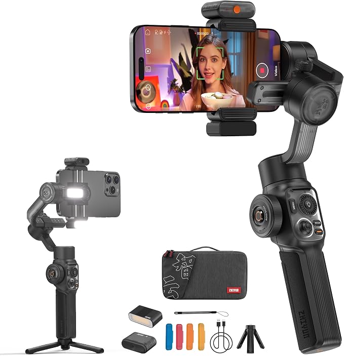 ZHIYUN Smooth 5S AI Pro Gimbal Stabilizer for Smartphone 3-Axis Phone Gimbal with AI Tracker, Magnetic/Built-in Fill Light, Storage Bag, iPhone Stabilizer for Video Recording Filming Vlogging | 3-Axis Phone Gimbal, Magnetic/Built-in Fill Light, Storage... by ZHIYUN