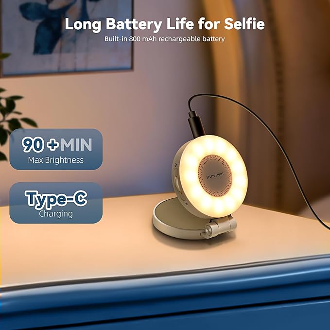Portable Magnetic Led Selfie Light, Rechargeable Portable Ring Light for Phone, Selfie Ring Light with Mirror for Phone Folding Video Makeup Live Vlog Fill Light White - Image 6