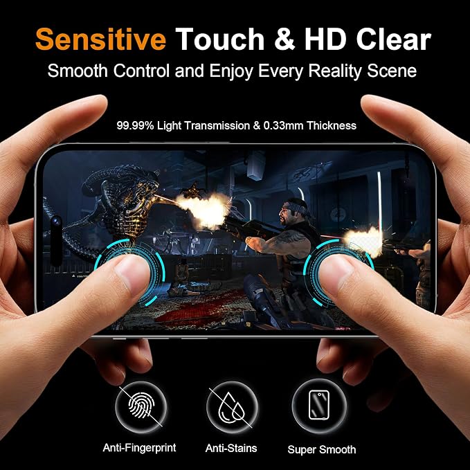 QHOHQ 3 Pack Privacy Screen Protector for iPhone 15 Pro [6.1 Inch] with 3 Pack Camera Lens Protector, Anti Spy Tempered Glass Film, 9H Hardness, HD, Bubble Free, Case Friendly - Black - Image 3