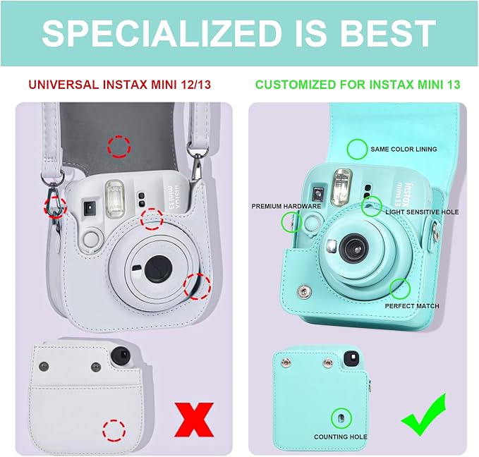 CAIYOULE Camera Case for Fujifilm Instax Mini 13 Instant Camera, Green | Mini 13 Protective Camera Case, PU Leather Camera Bag for Fuji Instax Mini 13, with Photo Album, Adjustable Shoulder Strap - Image 4