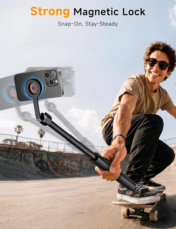 ANXRE 71" Magnetic Phone Tripod with Universal Clamp,N Mag3 Selfie Stick | Extra Tall, Rechargeable Remote, Comapct Phone Stand for Travel Vlogging Filming, Compatible with iPhone/Samsung/Android - Image 3