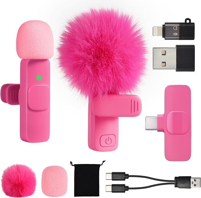 Mini Microphone for iphone Android Phone Tablet ipad PC, Usb C Wireless Lavalier Mic for Video Recording Vlogging Youtube Tiktok Podcast Interview content creators, Type C Tiny Microphones Rose Pink by Unknown