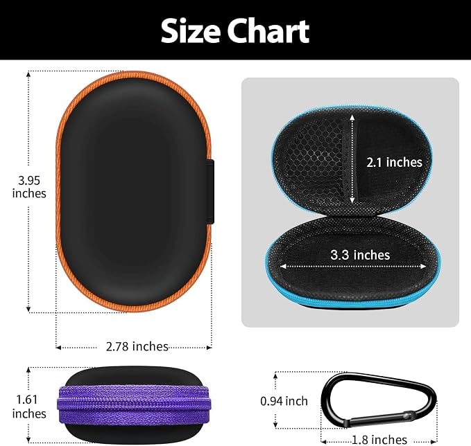 Oval Earbud Case Portable EVA Carrying Case Storage Bag Cell Phone Accessories Organizer with Carabiner for Earphone, Earbud, Earpieces, SD Memory Card, Camera Chips, Black1 - Image 4