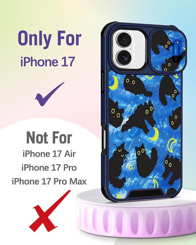 Buleens for iPhone 17 Case 6.3 Inch - with Ring Stand & Camera Cover Aesthetic Cute Designed for Women Girls Girly Kawaii Blue Cat Stars Teen Phone Case for iPhone 17 Compatible with Magsafe - Image 2
