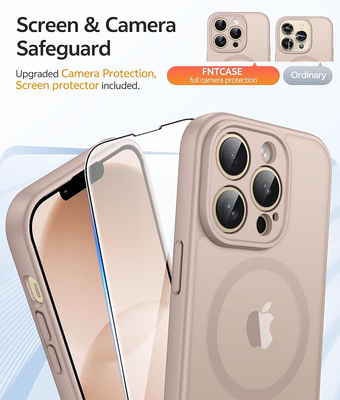 FNTCASE for iPhone 13 Pro Case, Fit for Magsafe, Screen Protector | Full Camera Protection, Translucent Matte, 14FT Military Grade Drop Proof, Shockproof Protective Phone Cover, Desert Gold - Image 4