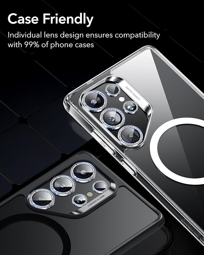 ESR for Galaxy S25 Ultra Camera Lens Protector, 1 Pack, Glitter Silver | Individual Camera Cover, 9H Tempered Glass, Original Camera Clarity, Scratch-Resistant, Case Friendly - Image 8