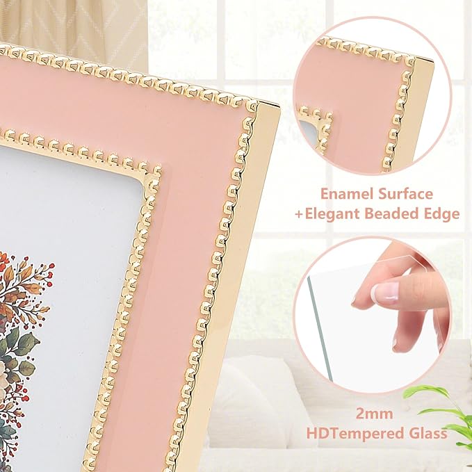 Premium Metal Picture Frame 5x7 Inches with Velvet Back Cover - Elegant and Durable Photo Frame for Displaying Cherished Memories, Perfect as Desk Decor, Home Office Accessory,Pink picture frame - Image 4