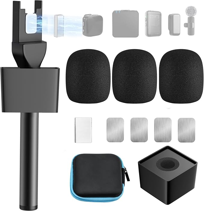 Mic Handle for DJI 1/2/3/Mini 1/2, Microphone Holder for Rode Wireless GO/Hollyland Lark/Lavalier Mic, Universal Magnetic Microphone Stand with 3 Pop Filter for Vlogging/Interview/Podcast/Reports by GAHOGA