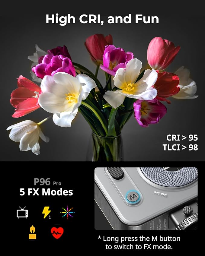 SMALLRIG P96 Pro Mini LED Video Light, Portable Photography Camera Light | Bi-Color 2500-6500K CRI95+, 1500mAh, LCD Screen, 5 Effects, Cold Shoe Fill Light Accessories for Content Creator, Streaming - Image 5