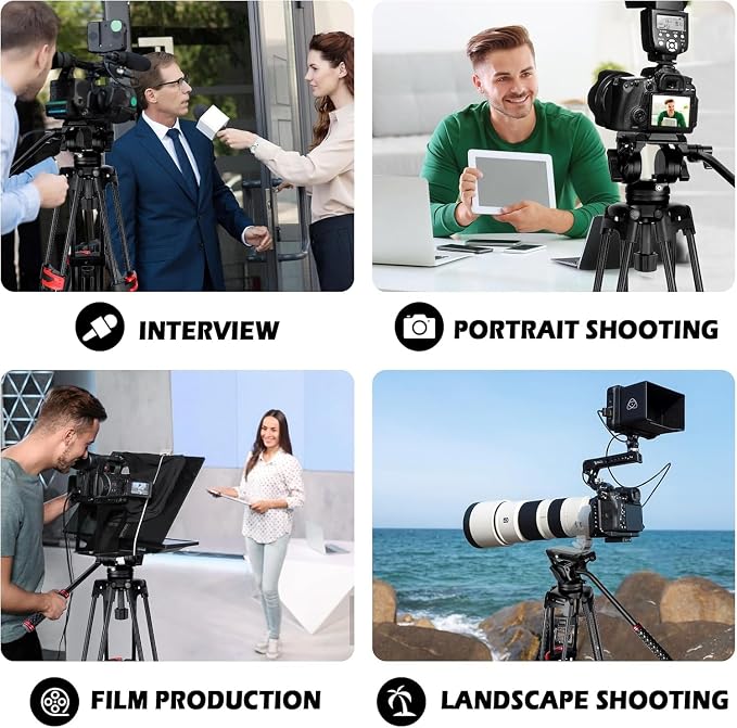Mactrem 82"/210cm Fluid Head Tripod - Heavy Duty Video Tripod for Camera | Aluminum alloy, 33lb load capacity, 210cm max height, compatible with Canon/Nikon/Sony DSLR, camcorders, telescopes - Image 4