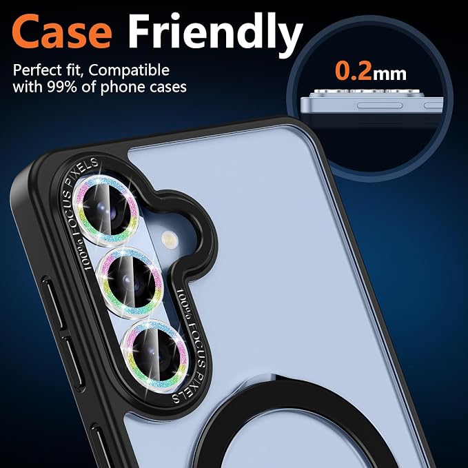 for Samsung Galaxy S26 Plus Camera Lens Protector, Individual Metal Ring Tempered Glass Lens Cover, [Strong Adsorption] Scratch Resistant Ultra-Thin HD Clear Lens Cover,1 Set-Colorful Sparkly - Image 6