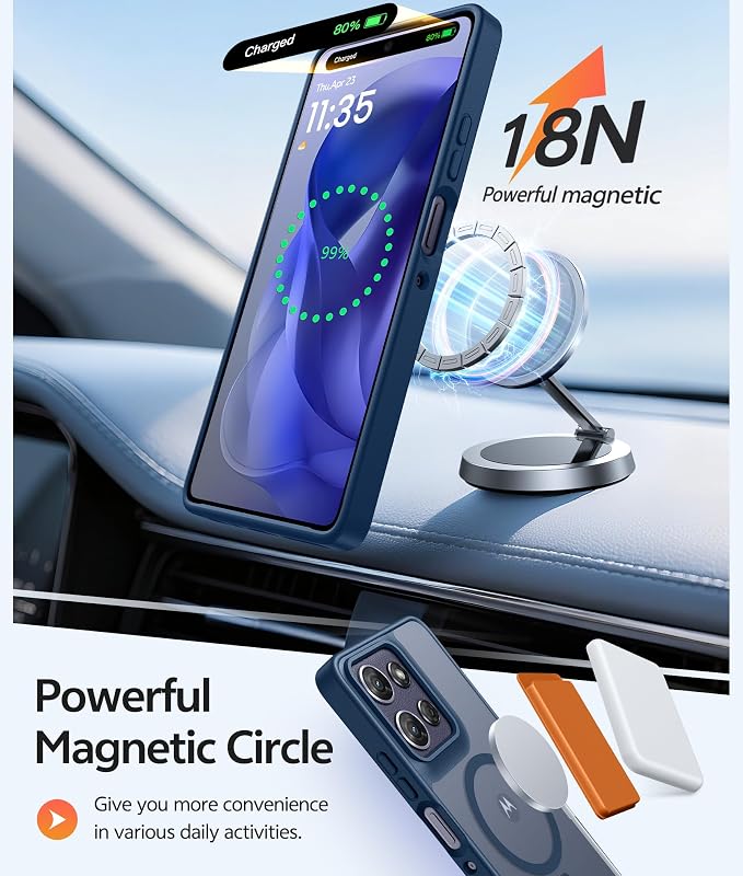 FNTCASE for Motorola Moto G Power 2026/2025 Case, Screen Protector, Blue | Translucent Matte Magnetic Back, 14FT Military Grade Drop Protection, Shockproof Protective Phone Cover - Image 3