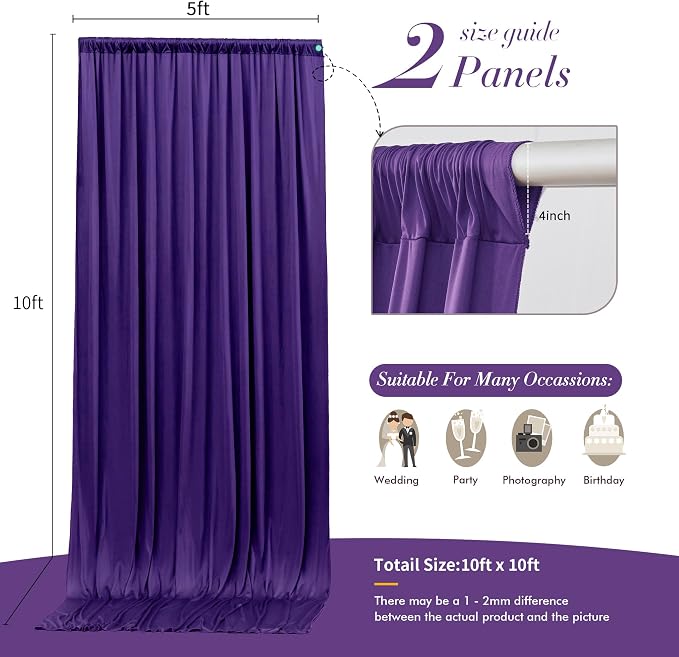 10 ft x 10 ft Wrinkle Free Purple Backdrop Curtain for Parties, Polyester Purple Photo Backdrop Drapes for Wedding Birthday Girls Party Mermaid Baby Shower,5ft x 10ft,2 Panels - Image 6