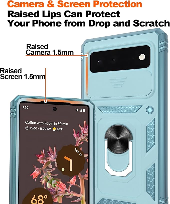 Gritup for Pixel 6 Phone Case: Case Pixel 6 with Screen Protector*2 | Magnetic Stand & Slide Camera Cover | Shock Proof Military-Grade para Google 6 Cover, Green - Image 5