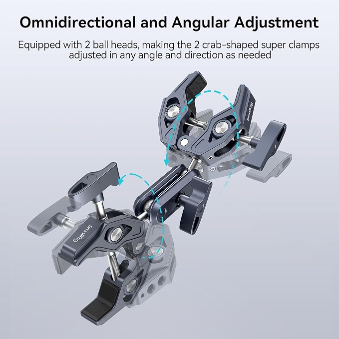 SMALLRIG Super Clamp Arm, Double Clamp Mount | Max Load Capacity 3.5 kg, for Chair, Pole, Tripod, C Stand, Handlebar - Image 4