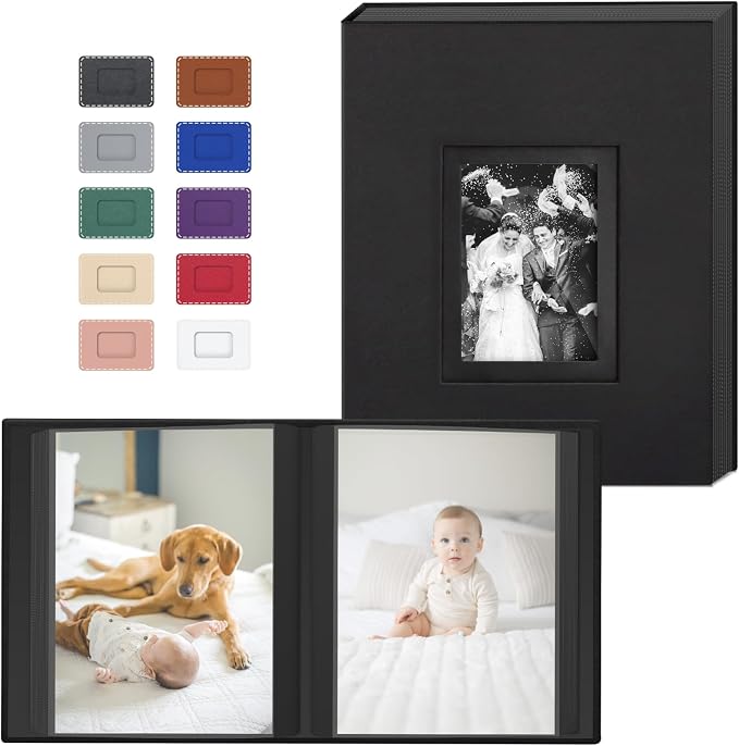 Popotop 4x6 Photo Album Holds 100 Pictures, Vegan Leather Hardcover | 100 Photos Capacity, Acid-Free Clear Slip-In Pockets, Compact Format, Front Photo Window, Gifts for Family Wedding Baby by Popotop