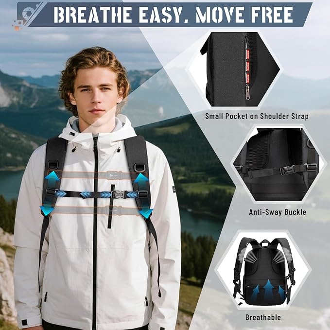 RAINSMORE Camera Backpack Hard Shell for DSLR/SLR Waterproof Camera Bag with Laptop Compartment 15.6 Inch Professional Camera Case with Rain Cover Photography Backpack Bag with Camera Lens Case Black - Image 5