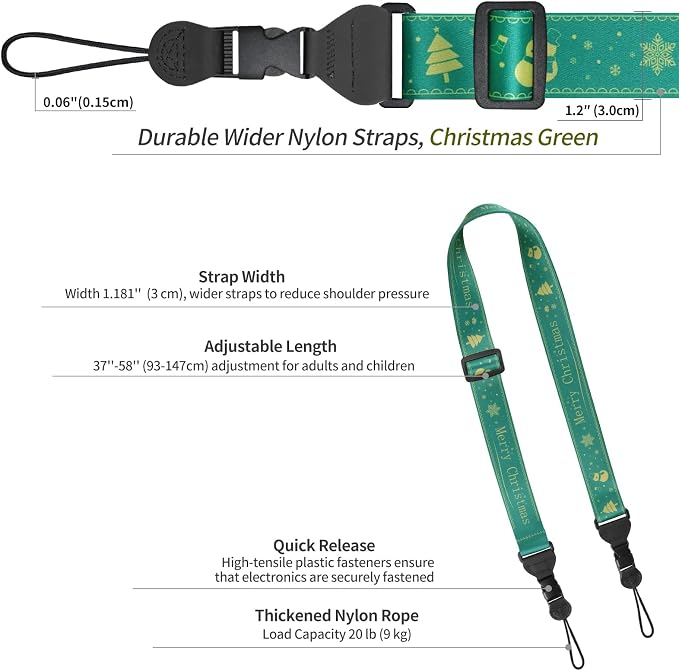 FIEIL 5Pcs Christmas iPad Strap, Adjustable Camera Neck Strap, Comfortable Shoulder Strap for Bags, Cellphone Tablet, Camera, Binocular, An Excellent Christmas Gift Choice -Green - Image 6