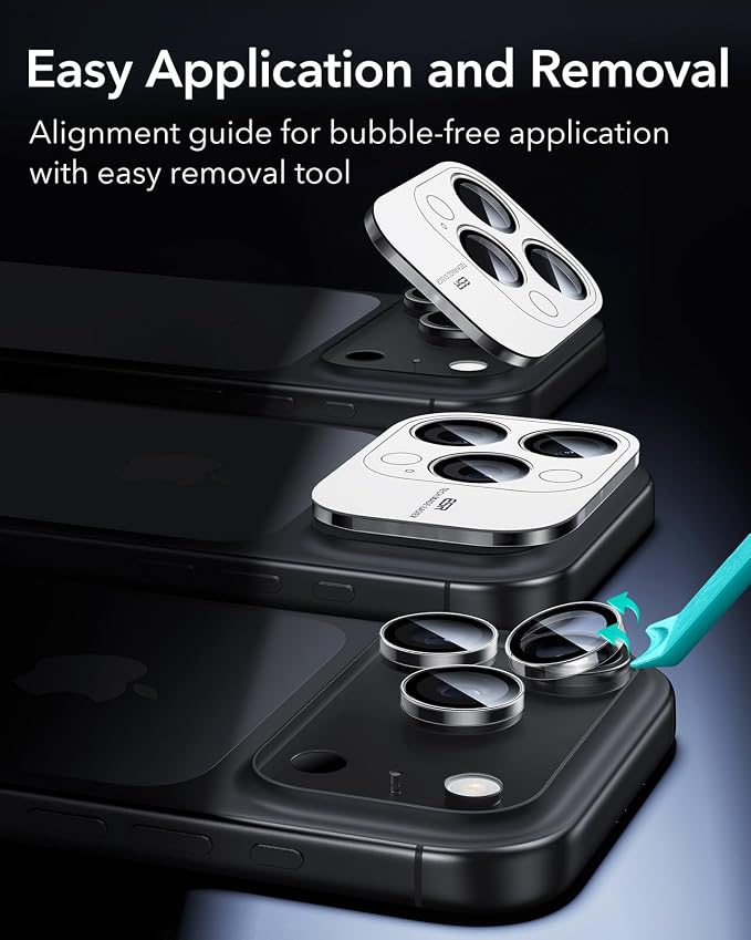 ESR for iPhone 17 Pro Max/17 Pro Camera Lens Protector, 1 Pack, Clear | Individual Camera Cover, 9H Tempered Glass, Original Camera Clarity, for iPhone 17/16/15/14 Pro Max/Pro, Case Friendly - Image 7