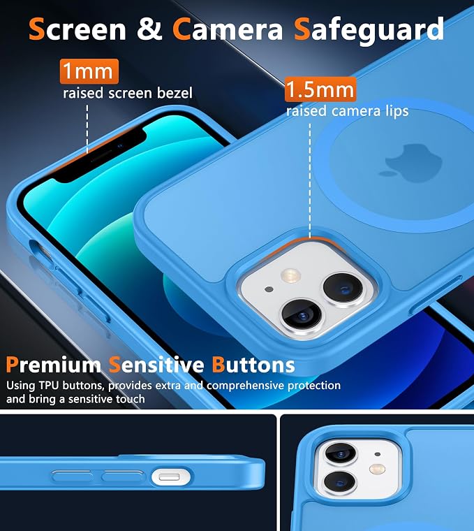 FNTCASE for iPhone 12/iPhone 12 Pro Case Ice Blue: Fit for MagSafe | Translucent Magnetic Camera Protection Slim Cases, 14FT Military Grade Drop Tested, Matte Shockproof Cover - Image 6