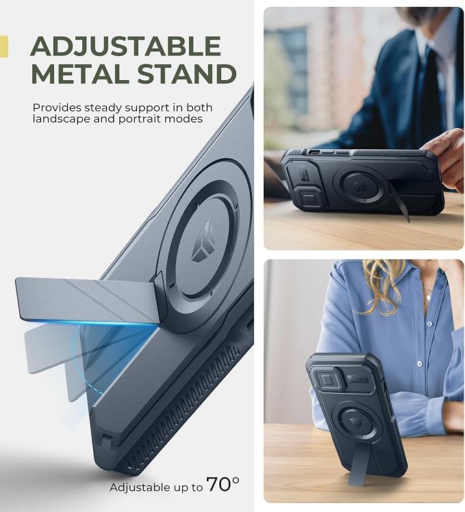 Dexnor for iPhone 15 Case with Slide Camera Cover & Adjustable Kickstand, Compatible with MagSafe, Rugged Shockproof Bumper Cases Heavy-Duty Magnetic Protective Cover,6.1 inch,Navy Blue - Image 5