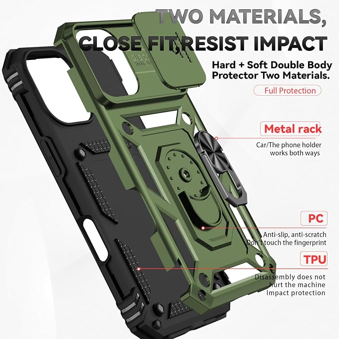 HNHYGETE for iPhone 17 Case with Screen Protector: [Military Grade 20ft. Drop Tested] Slide Camera Cover Ring Shockproof Protective Phone Case for - iPhone 17 (Army Green) - Image 5