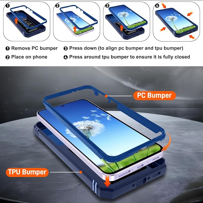 Gritup for Samsung Galaxy A37 5G Phone Case with Camera Cover | 2*Screen Protector | 360° Rotating Ring Kickstand, Military Grade Protective Cover para Samsung A 37, Blue - Image 3