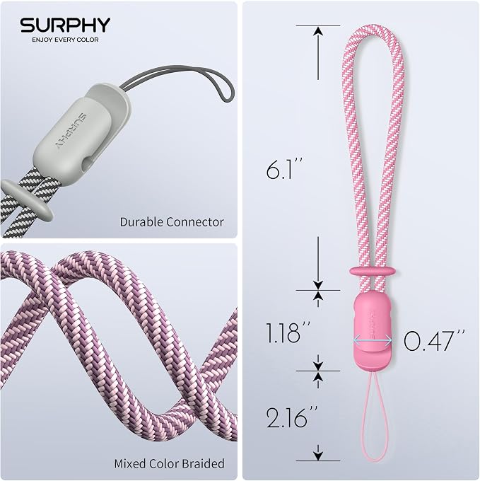 SURPHY 3 Pack Phone Wrist Strap, Phone Lanyard with Cellphone Tether Tab | Phone Strap Charm, Camera Wrist Strap with 2-Color Braided, Phone Wristlet, Wrist Lanyard for Case - Image 3