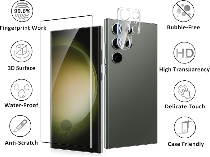 WILLONE 2+2 Pack for Galaxy S23 Ultra Screen Protector | Camera Lens Protector, 9H Tempered Glass, Fingerprint Unlock, HD Clear, Phone Case Fit - Image 8