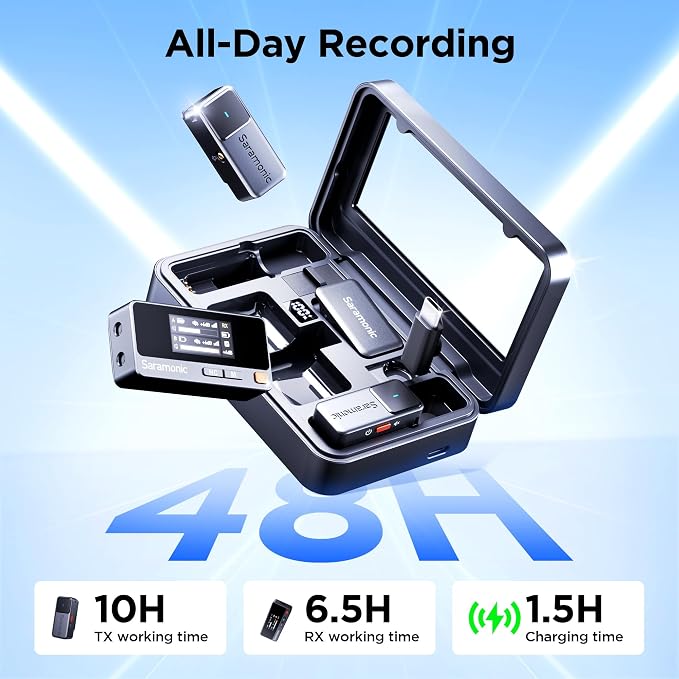 Saramonic Air Wireless Microphone for iPhone/Camera/Android/PC, 48kHz/24-bit,120dB Max SPL, 300m Range, Noise Cancelling, 30h Use for Filmmaking and Content Creation (USB Type-C Version) - Image 6