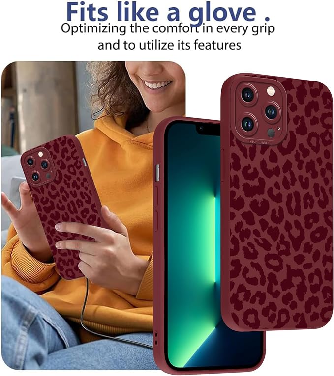 Cute Burgundy Cheetah Print Phone Case for iPhone 13 Pro Max 6.7" | Aesthetic Leopard Pattern Design Cover Full Camera Lens Protective Shockproof Soft Slim TPU Funda for Women Girls - Image 7