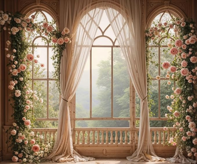 Kate Flower Wall Backdrops for Photography Arch Photo Background Window Curtain Wedding Photo Prop, 10x8ft - Image 2