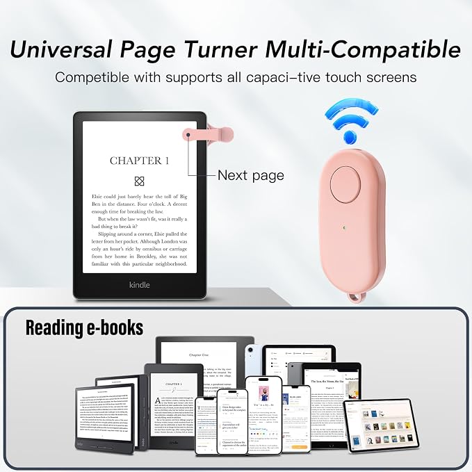 Remote Control Page Turner for Kindle Paperwhite Oasis Kobo eReaders,Kindle Clicker Page Turner Accessories for iPhone,iPad, Android Tablets Reading Novels,Camera Video Record&Shutter Selfie (Pink) - Image 3
