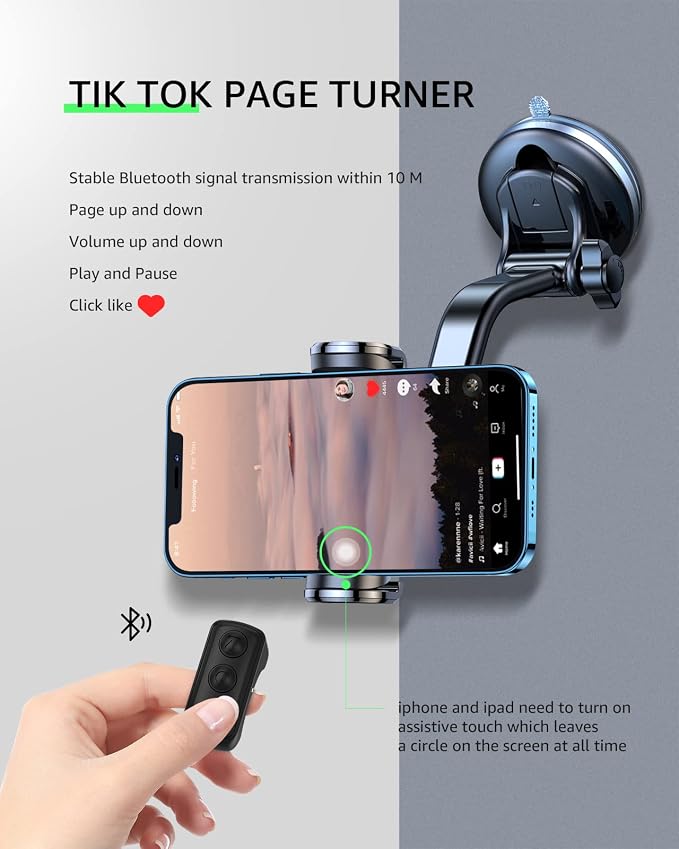 Fingertip Bluetooth Remote Control TIK TOK Wireless Page Turner TYUOBOX Camera Remote Shutter Selfie Button Controller with Charging Case for iPhone Android Ipad Cell Phone (Black) - Image 2