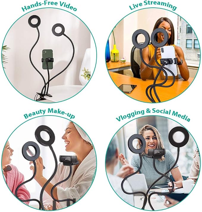 NexiGo 3.5 Inch Dual Selfie Ring Light with Moible Phone & Webcam Holder, 3-Light Modes, 10 Brightness Levels, LED Ringlight with Tripod Stand, for Live Streaming Makeup Video Conference - Image 7