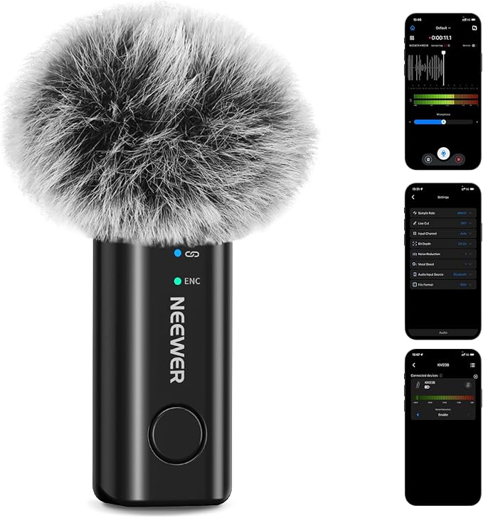 NEEWER KM23B Wireless Lavalier Microphone Bluetooth App Control, Compatible with iPhone Android Phone 8Hrs Battery Vocal Enhancement Noise Cancellation Volume Adjustment Low Cut for Streaming Vlogging by Neewer