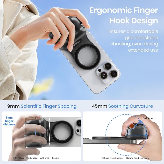 Magnetic Phone Camera Grip,Shooting Holder Selfie Handle Snap(Black) | Wireless Shutter for iPhone 17 16 15 14 Android Cellphone Vlog Photography - Image 6