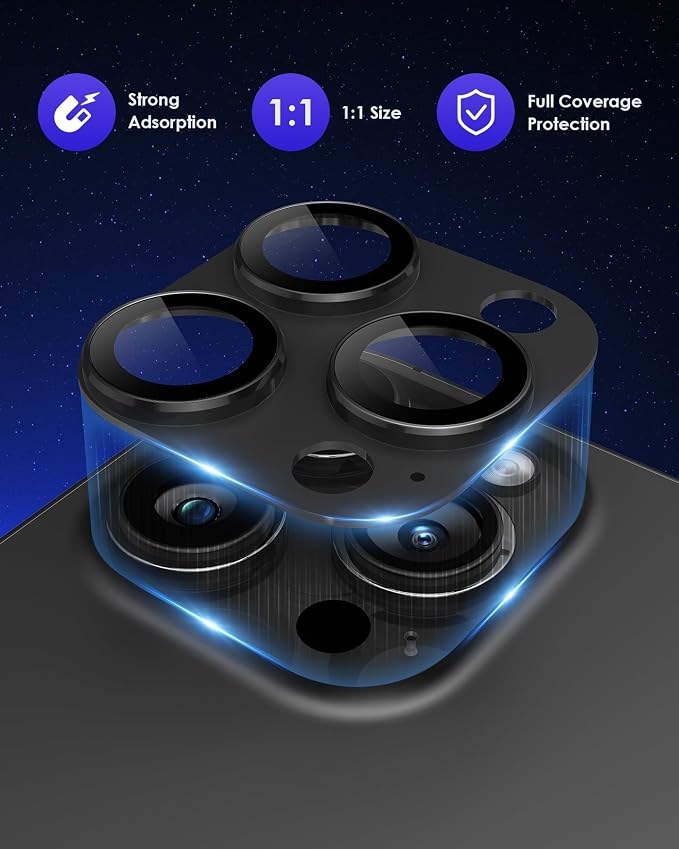 Compatible for iPhone 16 Pro Max/iPhone 16 Pro/iPhone 14 Pro/iPhone 14 Pro Max Camera Lens Protector [Full Coverage Metal] 9H Tempered Glass Camera Cover Titanium Black - Image 2