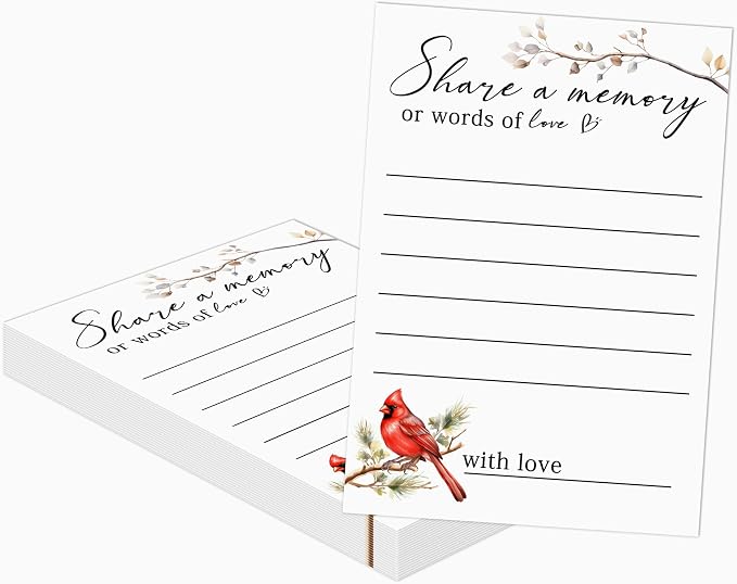 Share a Memory Cards - Share Words of Love - Keepsake Funeral Card, Guest Book Alternative, Cardinal Memory Cards for Funeral Memory Books and Boxes, Memorial Service Decorations by Rwykg