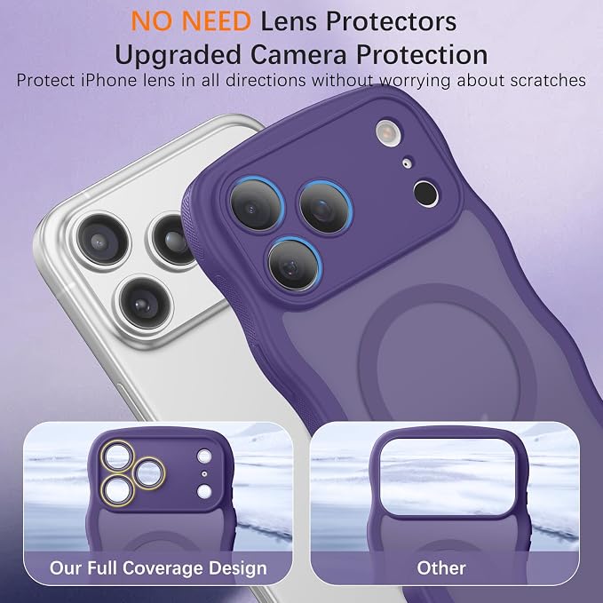 BENTOBEN Magnetic for iPhone 17 Pro Case, Cute Wavy Full Camera Protection [Compatible with MagSafe] Matte Anti-Slip Bumper Women Girls Boys Protective Cover for 17 Pro 6.3", Deep Purple - Image 2