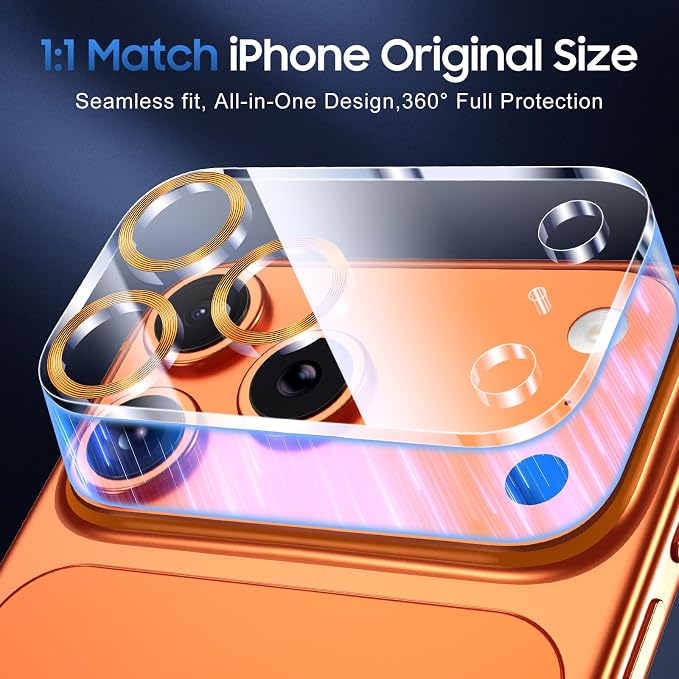 UniqueMe 3 Pack for iPhone 17 Pro Max Camera Lens Protector - Orange | Drop Protection, Case Friendly, 9H Tempered Glass, Camera Cover Screen, Update New Version - Image 5