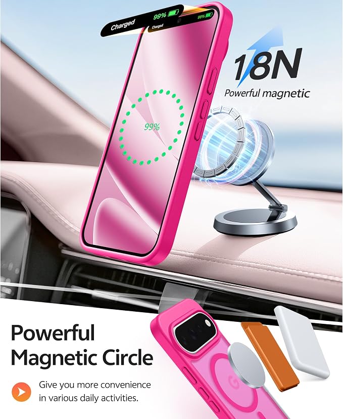 FNTCASE for Google Pixel 11 Pro XL Case, Fit for Magsafe, Screen Protector | Translucent Matte Magnetic Back, 14FT Military Grade Drop Protection, Shockproof Protective Phone Cover, Hot Pink - Image 3