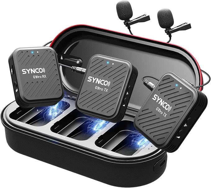 SYNCO Wireless Lavalier Microphones & System, G1(A2) Pro Lapel Mic Dual Pack with Charging Case Noise Cancellation 492FT 8H for Online Class/YouTube/Tiktok, Vlogging-Lav-Mics-for-Camera by SYNCO