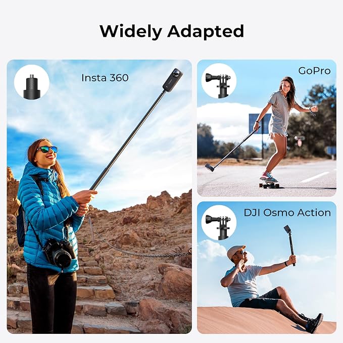 K&F CONCEPT 60 Inch Invisible Selfie Stick | Extension Pole Compatible with Insta360 Sports Camera, GoPro, DJI OSMO Pocket 3, 1/4" Extended Monopod Pole - MS07 - Image 6