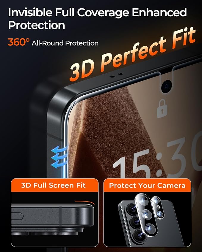 TOP 9H+ 2+2 Packs for Samsung Galaxy S26 Ultra Screen Protector 6.9'' | With Camera Lens Protector [Auto-Dust Removal&100% Fingerprint Unlock] HD Tempered Glass 10X Military Protection, Zero-Bubble - Image 4
