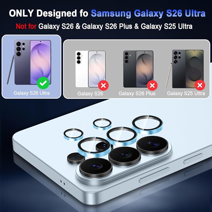 Meshine for Samsung Galaxy S26 Ultra Camera Lens Protector,Scratch Proof,Strong Adsorption,9H Hardness with Metal Ring Camera Cover,Ultra Thin Case Friendly, Accessories Lens Protector,Blue - Image 2