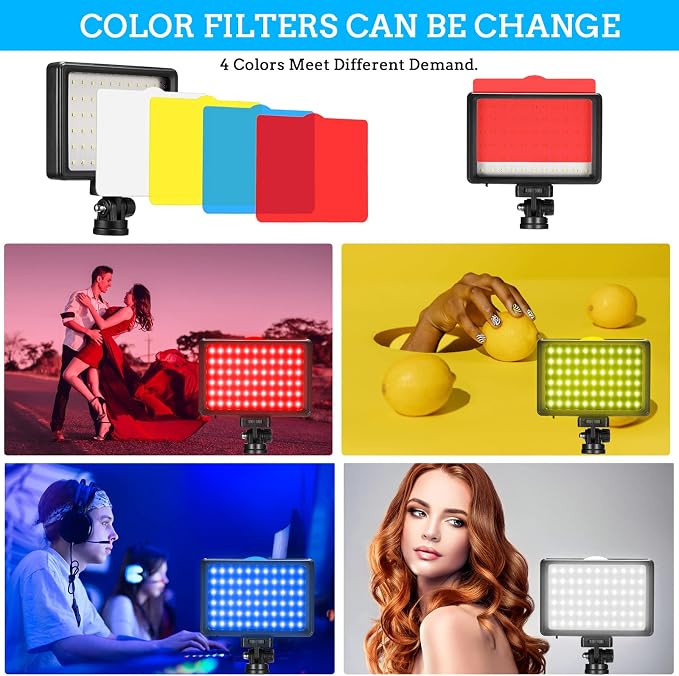LED Video Light 2-Pack, 5600K Dimmable USB Camera Lighting Kit | Photography Lights with Mini Tripod & Colored Filters for Photo Studios, Small Angle Shooting, Video Recording,Game Streaming - Image 5