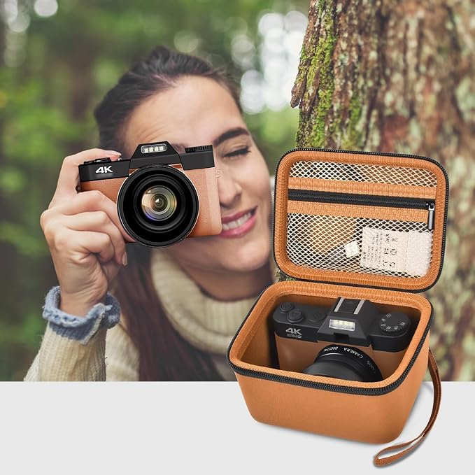 Comecase Vlogging Camera Case for Duluvulu/for VJIANGER 4K Digital Cameras | Mesh Pocket for Charging Cables and Batteries, Travel Storage for Vloggers, Parties and Camping (Brown) - Case Only - Image 6