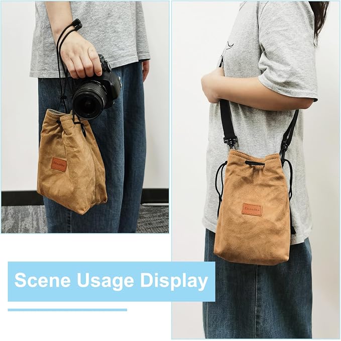 PATIKIL Camera Lens Pouch, L Size Drawstring Lens Case Flannel Camera Lens Handbag Camera Bag with Adjustable Shoulder Strap for DSLR Camera Lens, Yellow - Image 6