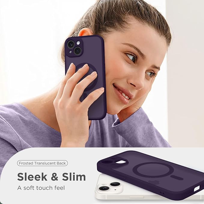 CAPRARO for iPhone 14 Case, Compatible with MagSafe | Upgraded [Full Camera Protection] Shockproof Protective Slim Translucent Matte Magnetic Phone Case 6.1'', Deep Purple - Image 7